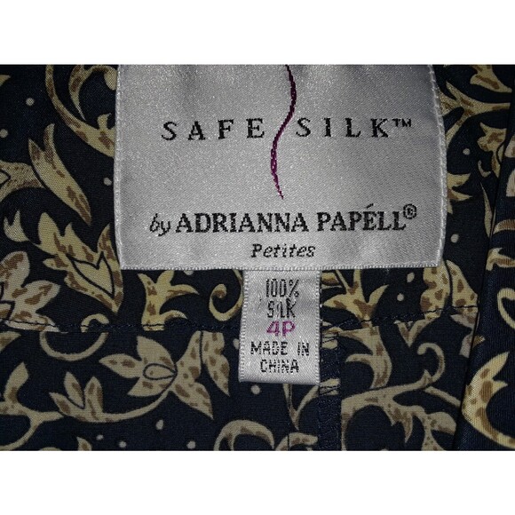 ADRIANNA PAPELL Dress Size 4P 100% Silk Faux Wrap Botanical Floral Teal & Cream - Picture 4 of 4